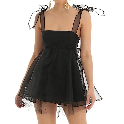 AYAZER Frauen Süße Mini Kleid Abend Party Sommer Kleidung Ärmellose Fliege Schulter Babydoll Tüll Kleid Sexy Club Streetwear-al von AYAZER