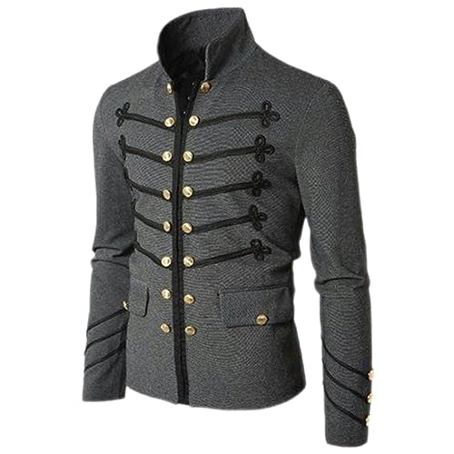 AYAZER Herren Gothic Steampunk Military Parade Jacke Slim Fit Tunika Rock Schwarz Army Mantel Langarm Herren Plus Size Jacke-Grau-4XL von AYAZER