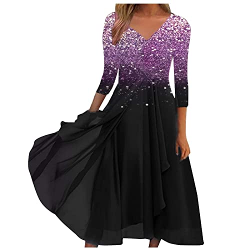 AYAZER Kleider Damen Spitzenkleid Chiffon Cocktailkleid Festliches Ballkleid Brautjungfernkleider Für Hochzeit Damen Kleid Winter Boho Kleid Beach Dress Elegantes Kleid Plus Size Violett XXL von AYAZER