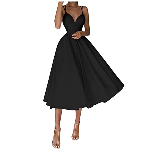 AYAZER Kleider Damen V Ausschnitt Ärmelloses Etuikleid Abtanzball Kleider Party Hochzeit Cocktailkleid Festlich Ballkleider Damen Lang Abendkleider Kurz TrompetenäRmel Kleid Kleid Blumen (Schwarz,M) von AYAZER