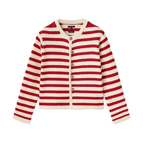 AYAZER Neue Frühlings-Damen-Cardigan-Jacke mit roten und weißen Streifen, figurbetont, Rot-L von AYAZER