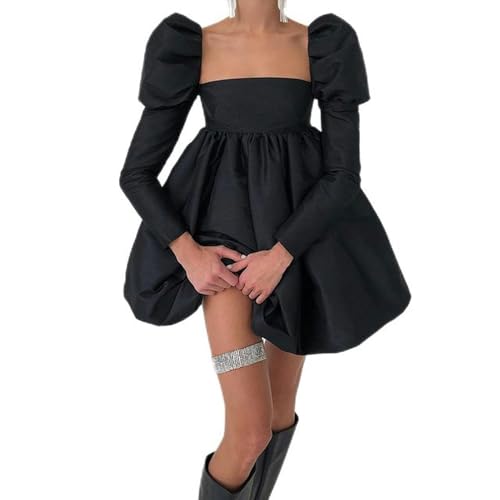 AYAZER Rückenfreies Damen-Party-Club-Puffkleid, Gothic-Fee, langes, schönes schwarzes Minikleid, Damen-Club-Outfits, Schwarz, M von AYAZER