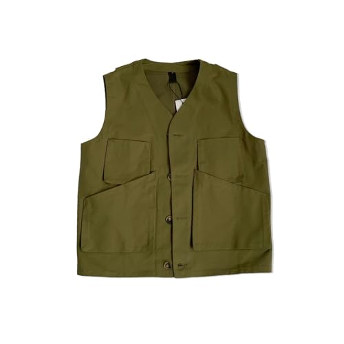 AYAZER Sommerliche Arbeitskleidung im japanischen Funktionsstil mit großen Taschen für Herren, hübscher, lockerer und vielseitiger Jacke und Weste – Grün – XL von AYAZER