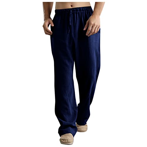 AYAZER Sporthose Herren, Baggy Jogginghose Herren Arbeitshose Männer Schwarz Lässige Male Sommer Schlichtes Lässige Straight Date Kordelzug Lässige Lässige Long Soft Boyfriend mit Schlitz Marine 3XL von AYAZER