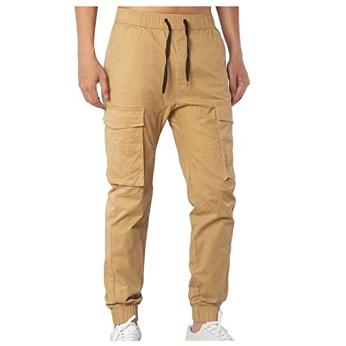 AYAZER Sporthose Herren Lang, Jogginghose Schwarz Hosen Herren Lange Herrenhosen Herren Cargo-Hose mit Kordelzug und Mehreren Taschen Sport Lose Hose Bequeme Sweatpants Hose Herren Slim Fit (Beige,S) von AYAZER