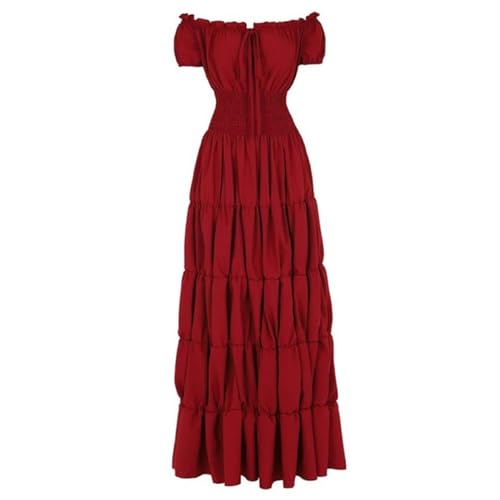 AYAZER Viktorianisches Kleid für Frauen, Korsett-Körperformer-Oberteil, Übergröße, mittelalterliches Renaissance-Kleid, Elegante Lange Kleider mit kurzen Ärmeln, 6531WineRed-XL von AYAZER