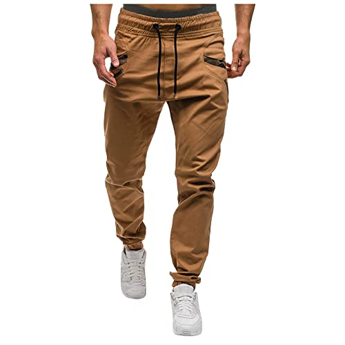 Arbeitshosen Männer, Schwarze High Waist Jeans Jogginghose Herren Herren Lange Hosenhosen Herren Hosen Herren Laufhosen Multi-Pocket Kleine Füße Hose Einfarbige Slim Tooling Casual Hosen (Beige,XL) von AYAZER