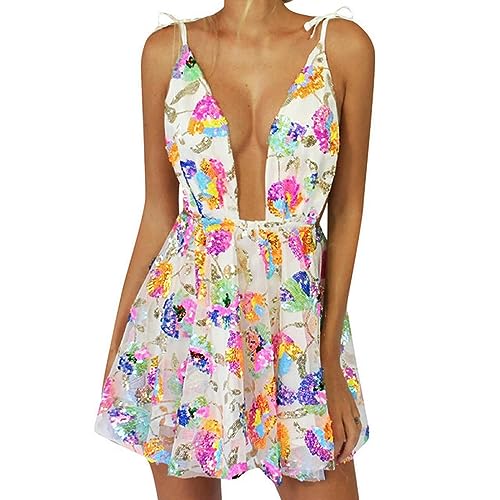 Damen Pailletten A-Linie Kleid Abend Sommer Outfit Luxus Spaghettiträger Tiefer V-Ausschnitt Rückenfreies Kleid Sexy Club Streetwear-bM Damen Pailletten A-Linie Kleid Abend Sommer Outfit Luxus Spaghettiträger Tiefer V-Ausschnitt Rückenfreies Kleid Sexy Club Streetwear-bM von AYAZER