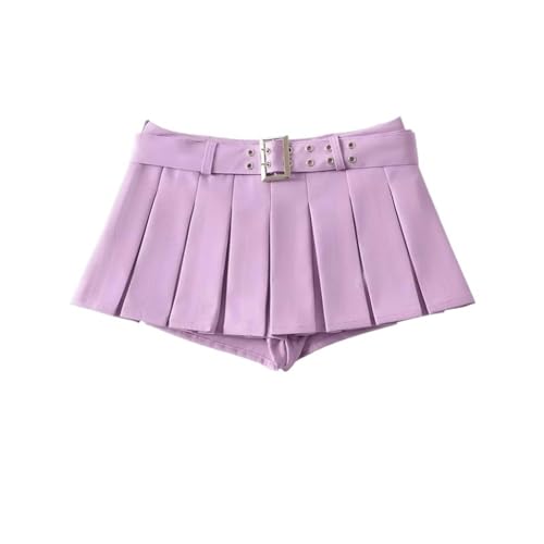 Design Nische Hot Girl Low-Waist-Gürtel-Faltenrock American Street Style Anti-Exposition-A-Linien-Minirock-Lila-XL von AYAZER
