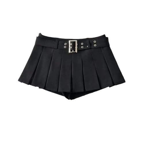 Design Nische Hot Girl Low-Waist-Gürtel-Faltenrock American Street Style Anti-Exposition-A-Linien-Minirock-Schwarz-M von AYAZER