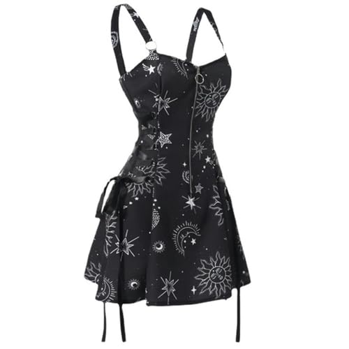 Dunkles Gothic-Damenkleid mit Karomuster, hohe Taille, schmale Passform, Retro-Punk, Harajuku, Lolita, ärmellos, Streetwear, sexy A-Linie, Minikleid, Stil 1-XXXL von AYAZER