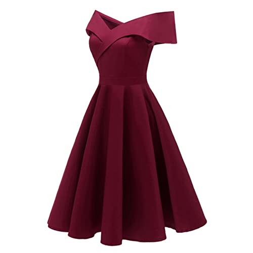 Festliche Kleider für Damen Damen Mittellang Off-Shoulder Kleid Abtanzball Empire Kleid Elegant Adlige Tunika Abendmode Ballkleider Damen Lang Kleider Kurz Sexy Kleider Zweiteilige Kleider (Rot,XL) von AYAZER