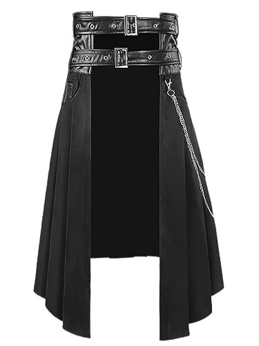 AYAZER Gothic Unregelmäßiges Cosplay Kostüm Schwarzer Rock Männer Frauen PU Leder Halloween Rock-1-S von AYAZER