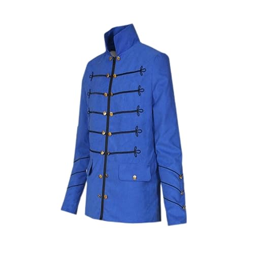 Herren Vintage Military Gothic Parade Jacke Gestickte Knöpfe Einfarbige Oberteile Vintage Uniform Reißverschlussjacke-Blau-XL von AYAZER