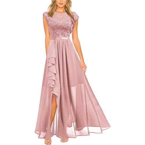 Kleid Abendkleid Spitze Hohe Taille Langer Rock-Rosa-L von AYAZER