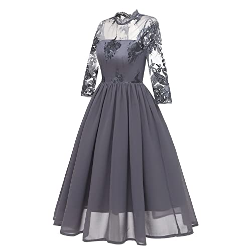 Kleider Damen Damen Schöne Adlige Cocktailkleid Abschlussball Hochzeit Etuikleid Elegant Luftige Etuikleid Schöne Curvy Abend Damen Festlich Boho Kleid Kleid Spitze Kleid Lang Rosa (Grau,XL) von AYAZER