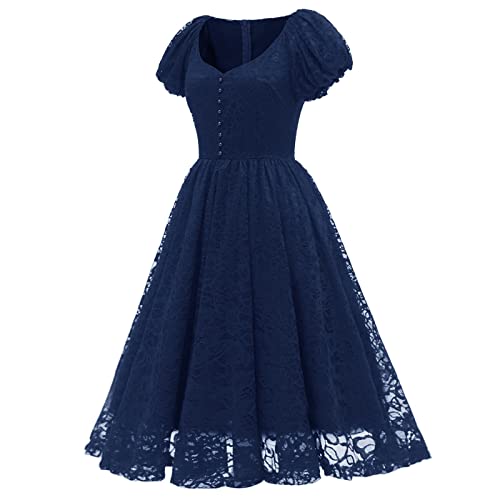 Kleider Damen Damen Schöne Adlige Cocktailkleid Abschlussball Hochzeit Etuikleid Elegant Luftige Etuikleid Schöne Curvy Abend Damen Festlich Boho Kleid Kleid Spitze Kleid Strand (Blau,XL) von AYAZER