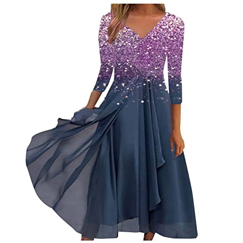 Kleider Damen Spitzenkleid Chiffon Cocktailkleid Festliches Ballkleid Brautjungfernkleider Für Hochzeit Midi Abendkleider Damen Kleid Winter Boho Kleid Beach Dress üBergroßE Kleider Violett 3XL von AYAZER