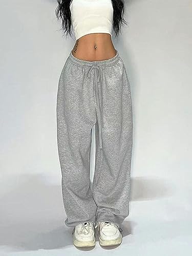 Lässige graue Jogginghose für Damen, Schwarze Jogginghose mit weitem Bein, Klassische Baggy-Streetwear, übergroße Sporthose für Damen, All-Match-Grau-XXL von AYAZER