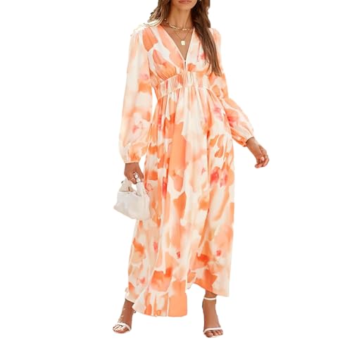 AYBIOSD Damen-Wickelkleid Mit V-Ausschnitt Und Blumenmuster, Lange Ärmel, Hohe Taille, Lässiges, Mittellanges Sommerkleid,Style 6,L von AYBIOSD