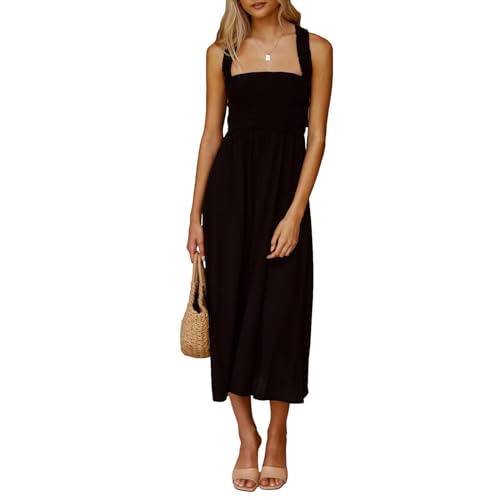 AYBIOSD Mittellanges Kleid Für Damen, Sommerkleid Mit Trägern, Ärmelloses Kleid, Lässige Spaghetti-Kleider,Schwarz,XL AYBIOSD Mittellanges Kleid Für Damen, Sommerkleid Mit Trägern, Ärmelloses Kleid, Lässige Spaghetti-Kleider,Schwarz,XL von AYBIOSD