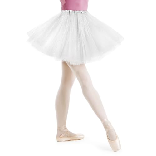 AYBUY Damen Tutu Klassisch Rock, Elastisch 3 Lagig Tüll Tüllrock mit Pailletten Sternen, Unterrock Rock für Fasching Karneval Motto Party Ballett Tanzen Fancy Dress Halloween Kostüm (Weiß) von AYBUY