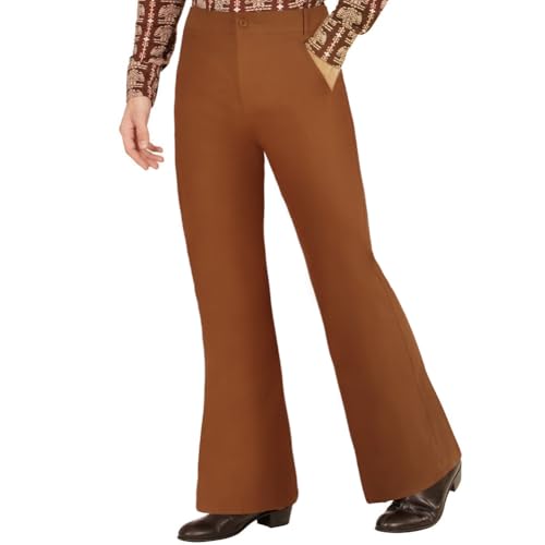 AYBUY Men's Flared Trousers, 70er Disco Men's Trousers, Hippie Kostüm Herren, Karneval Disco Outfits für Karneval, Mottoparty, L(Braun) von AYBUY