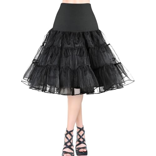 AYBUY Petticoat Retro Reifrock, 50er Jahre Vintage tüllroc, Damen Unterrock Kurz Tüll-Unterrock Ballettrock für Wedding Bridal Abschlussball Abend Rockabilly, Schwarz (S-M) von AYBUY