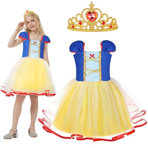 AYBUY Prinzessin Kleid Kostüm Verkleidung mit Krone, 2-teiliges Set Mädchen Kleid, prinzessin kostüm mädchen, Cosplay Lang Kleidung für Karneval Verkleidung Halloween Geburtstag Party (120cm) von AYBUY
