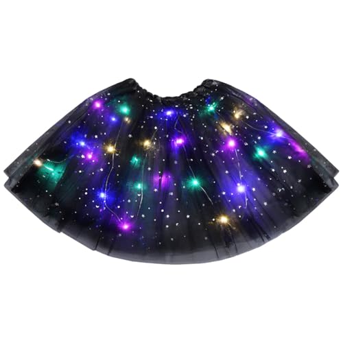 AYBUY Tüllrock Damen LED Tütü Erwachsene, Tutu mit Futter, Erwachsen Teenager Tutu Party für Fasching Karneval Ballett Dress Halloween Kostüm Karneval Motto Party, 40CM (Schwarz) von AYBUY