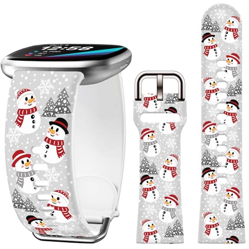 Uhrenarmband mit Schneemann-Motiv, kompatibel mit Fitbit Versa 4, für Damen, für Versa 3/Sense 2/Sense Ersatzarmband von AYCQ