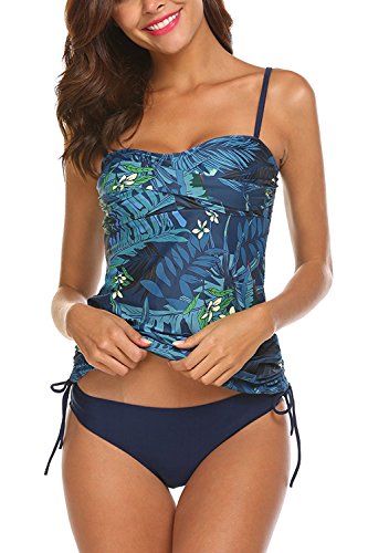 AYEEBOOY Frauen Plus Size Floral Halfter Tankini Set mit Boyshort zweiteiligen Badeanzug(BlauHS,XL) von AYEEBOOY