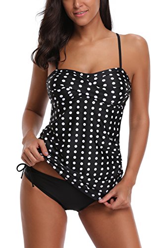 AYEEBOOY Frauen Plus Size Floral Halfter Tankini Set mit Boyshort zweiteiligen Badeanzug(SchwarzDS,XL) von AYEEBOOY