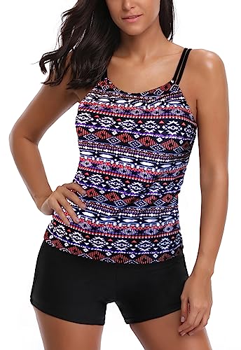 AYEEBOOY Frauen Plus Size Floral Halfter Tankini Set mit Boyshort zweiteiligen Badeanzug(17Redbxmp,L) von AYEEBOOY