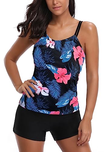 AYEEBOOY Frauen Plus Size Floral Halfter Tankini Set mit Boyshort zweiteiligen Badeanzug(18Blackrfp,L) von AYEEBOOY