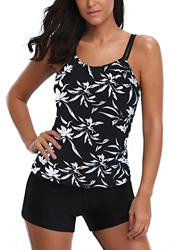 AYEEBOOY Frauen Plus Size Floral Halfter Tankini Set mit Boyshort zweiteiligen Badeanzug(5BlackYP,L) von AYEEBOOY