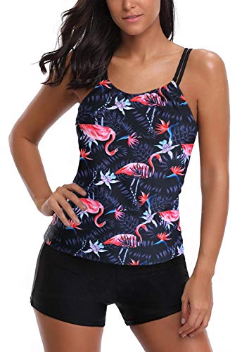 AYEEBOOY Frauen Plus Size Floral Halfter Tankini Set mit Boyshort zweiteiligen Badeanzug(7FlamingoP,2XL) von AYEEBOOY