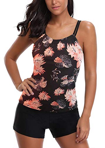 AYEEBOOY Frauen Plus Size Floral Halfter Tankini Set mit Boyshort zweiteiligen Badeanzug(10DaisyBP,3XL) von AYEEBOOY