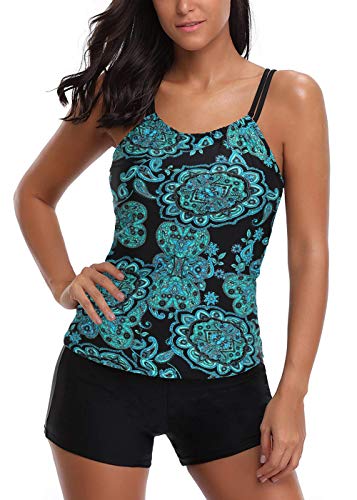 AYEEBOOY Frauen Plus Size Floral Halfter Tankini Set mit Boyshort zweiteiligen Badeanzug(12GreenVFP,3XL) von AYEEBOOY