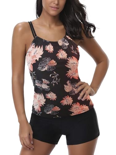 AYEEBOOY Tankini Damen Bauchweg Zweiteiler Sets Sommer Elegant Badeanzüge Oberteil mit Badeshorts Freizeit Bademode(10Daisybp,M) von AYEEBOOY