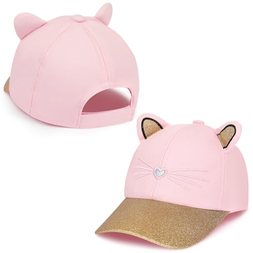 AYESY Kinder Baseballkappe, Pferdeschwanz Baseball Cap Mädchen 52-54cm Verstellbare Schildkappe Junior Schirmmütze Basecap Sonnenblende Hut UV-Schutz Sommermütze Golf (Katzenmuster) von AYESY