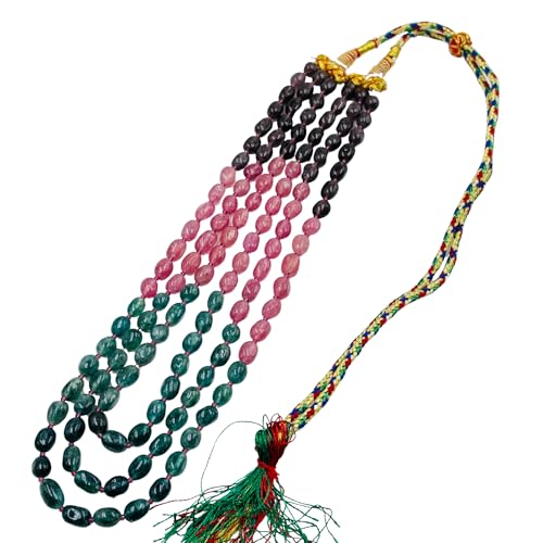 AYEZA JEWELS Gefärbter Quarz & Aventurin ovale Perlen schattierte Halskette – mehrsträngiger handgefertigter Schmuck für Frauen, 8 TO 10 MM, Edelstein, Quarz von AYEZA JEWELS