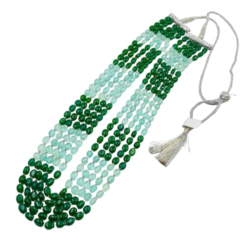AYEZA JEWELS Gefärbter Quarz & Aventurin ovale Perlen schattierte Halskette – mehrsträngiger handgefertigter Schmuck für Frauen, 8 TO 10 MM, Edelstein, Quarz von AYEZA JEWELS
