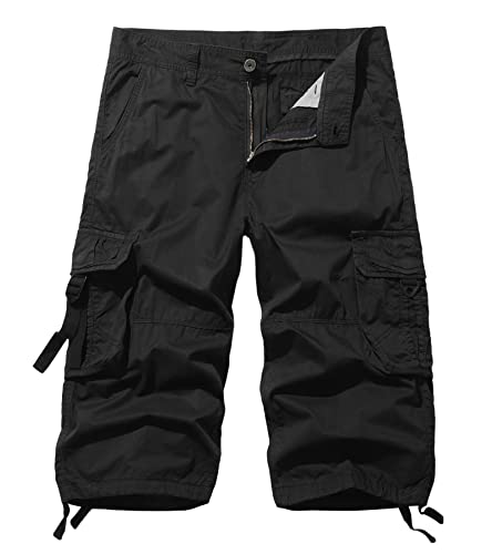 AYG Cargo 3/4 Hose Herren Bermuda Cargo Shorts Vintage Männer Capri Kurze Sommerhosen (Schwarz, 30) von AYG