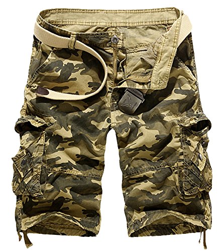 AYG Cargo Shorts Herren Sommer Kurze Hosen Camo Bermuda Short(Khaki Camo,29) von AYG