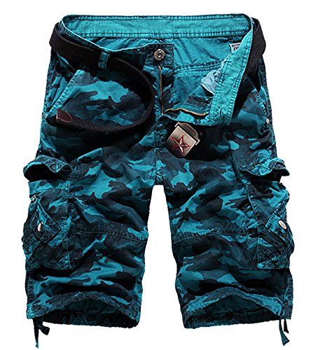 AYG Cargo Shorts Herren Sommer Kurze Hosen Camo Bermuda Short(Blau Camo, 34) von AYG