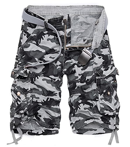 AYG Cargo Shorts Herren Sommer Kurze Hosen Camo Bermuda Short(Grau Camo, 30) von AYG