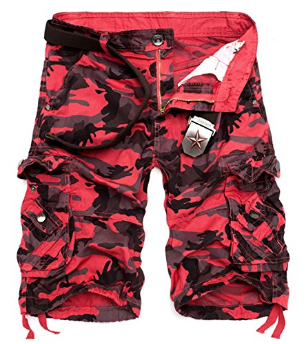 AYG Cargo Shorts Herren Sommer Kurze Hosen Camo Bermuda Short(Rot Camo, 34) von AYG