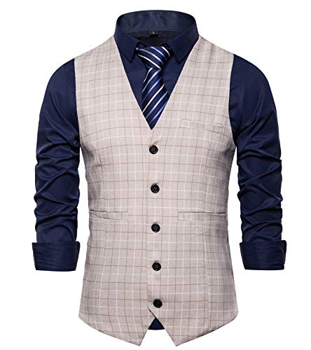 AYG Herren Anzug Weste Slim Fit Anzugweste V- Ausschnitt Tweed Weste Business Hochzeit von AYG