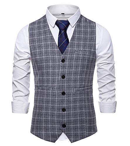 AYG Herren Anzug Weste Slim Fit Anzugweste V- Ausschnitt Tweed Weste Business Hochzeit von AYG